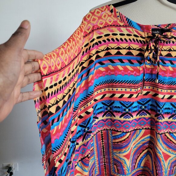 Rafaella Striped Tribal Caftan Tunic Top Sunset Serenade (Size: 1X) - Picture 6 of 12